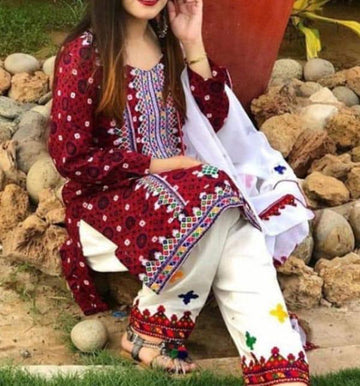 Lawn/Cotton Ajrak Sindhi Traditional Embroidery